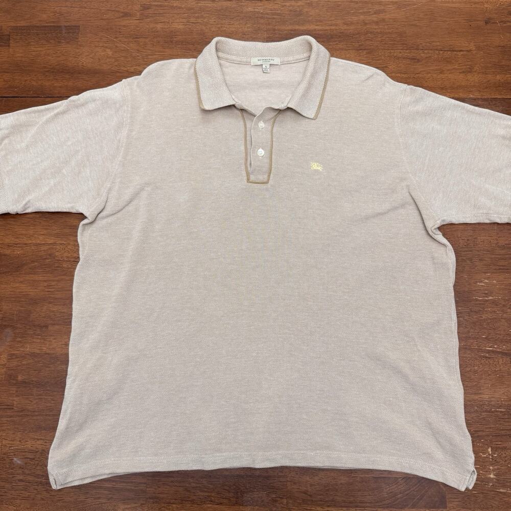 Vintage‎ Burberry London Polo Shirt Mens Large Beige Made in Great Britain